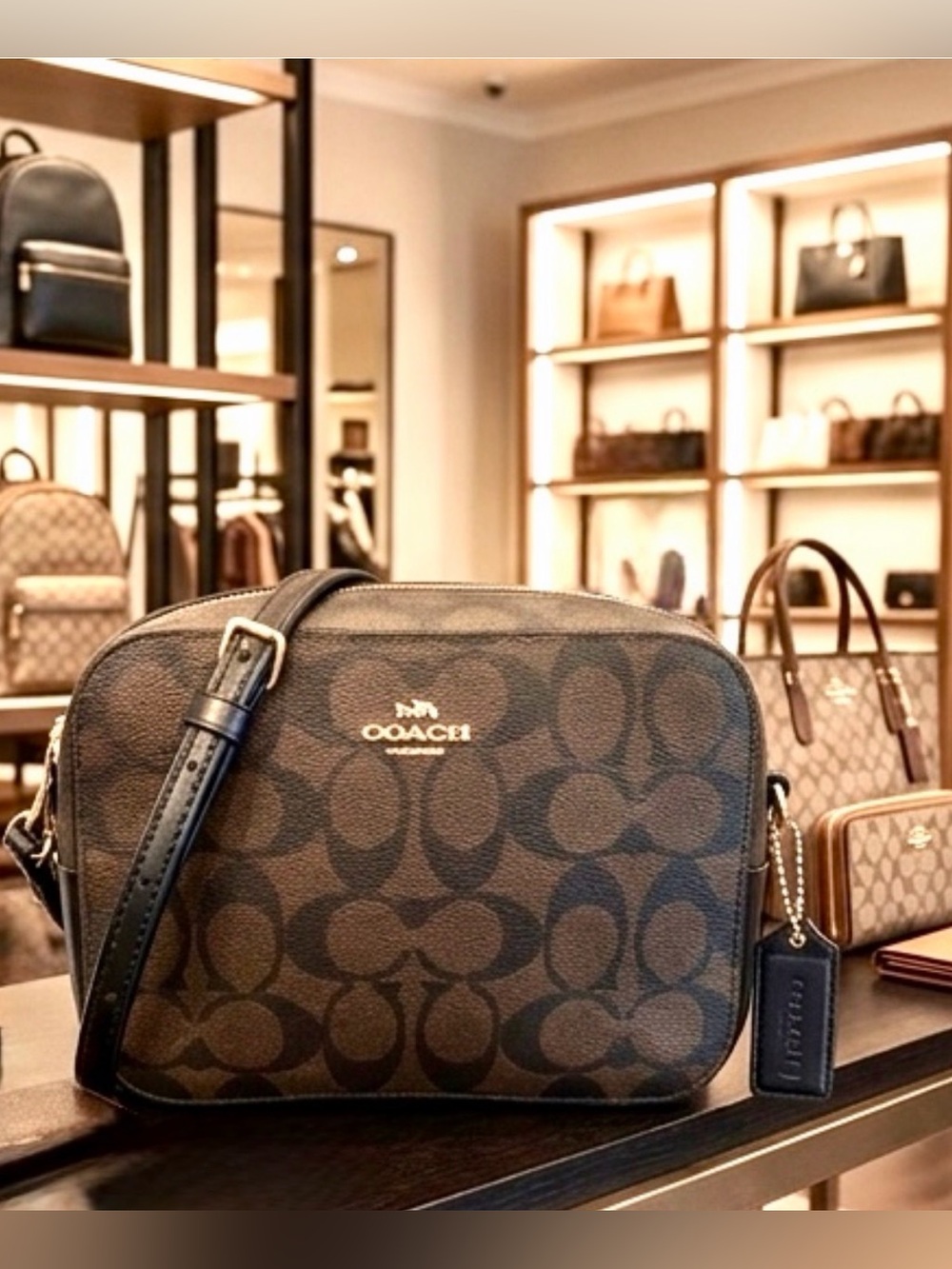 Coach Jamie Signature Canvas & Leather Camera Bag Brown Crossbody Authentic